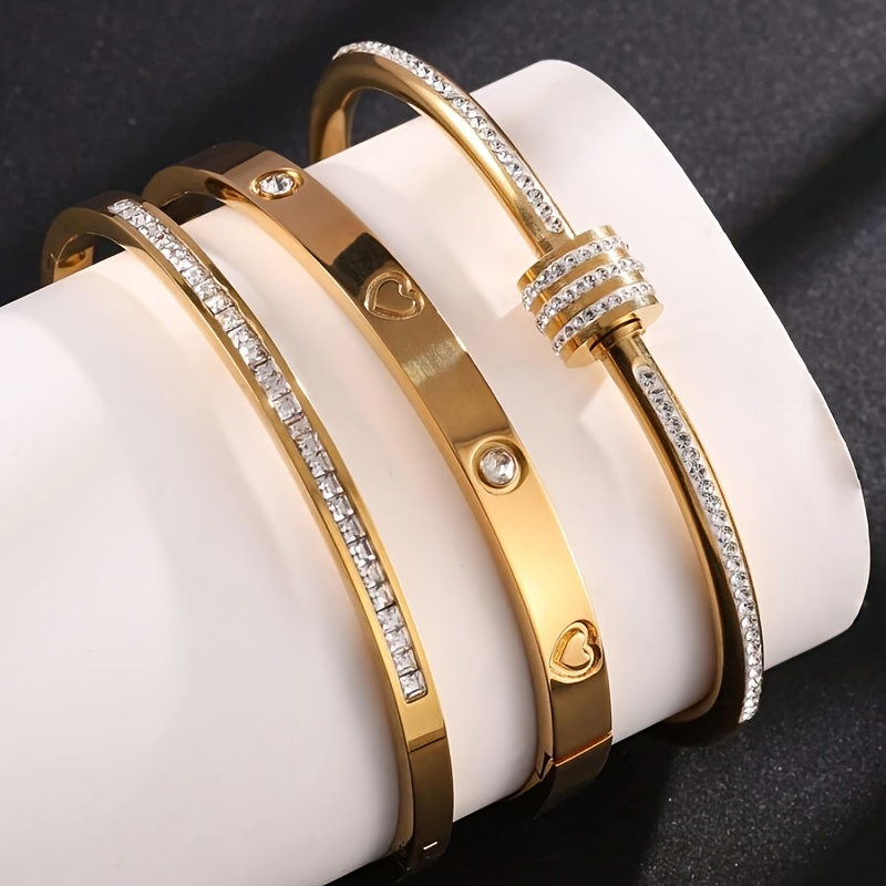 3pc Elegant Retro Stainless Steel Bracelets with Zirconium